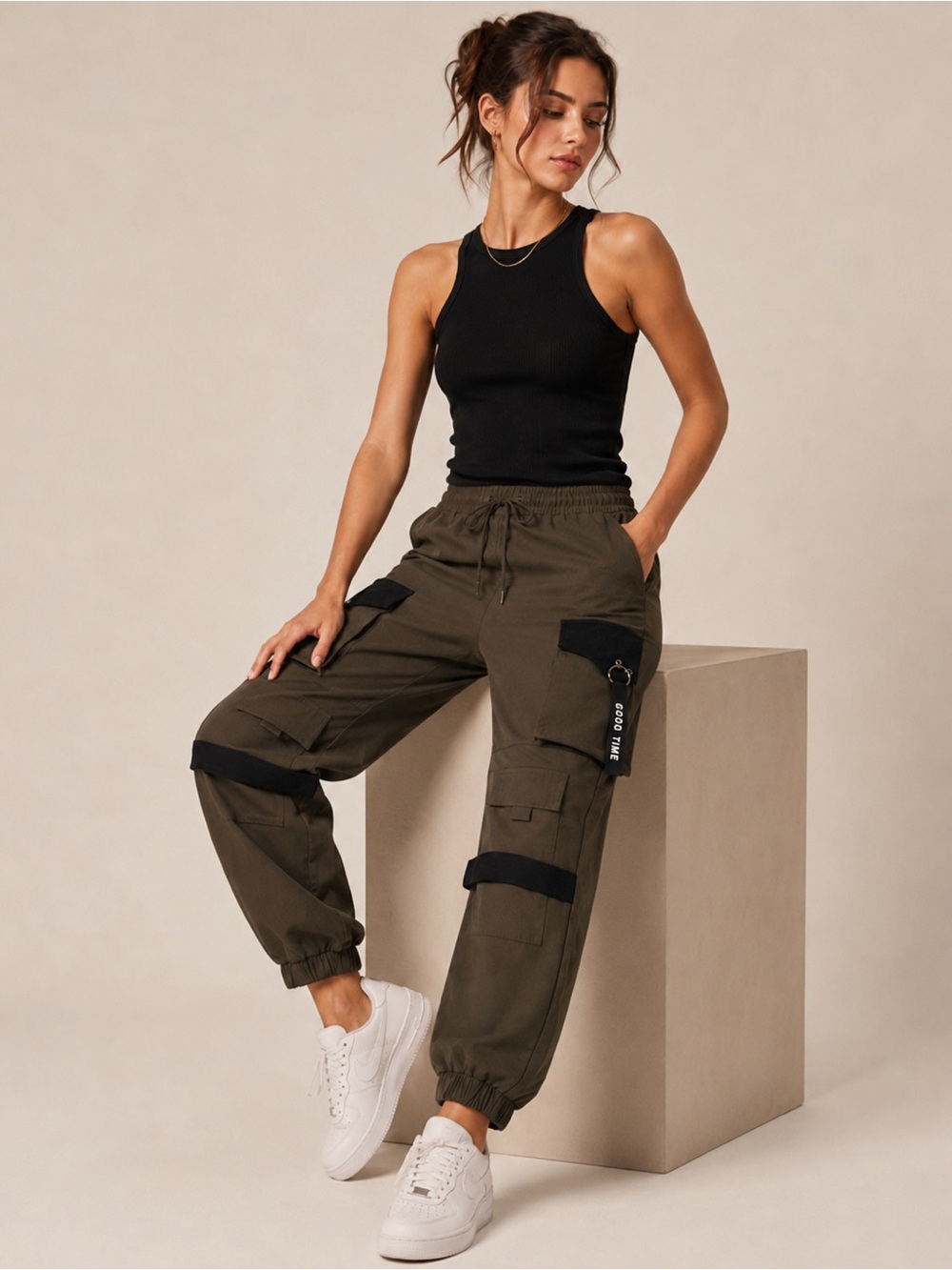American Bazi Olive Black Utility Cargo Jogger Pants Small NWT